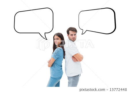 Composite image of upset couple not talking to each other after 13772448