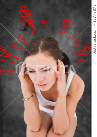 Composite image of woman with headache Composite image of woman with headache 13772875
