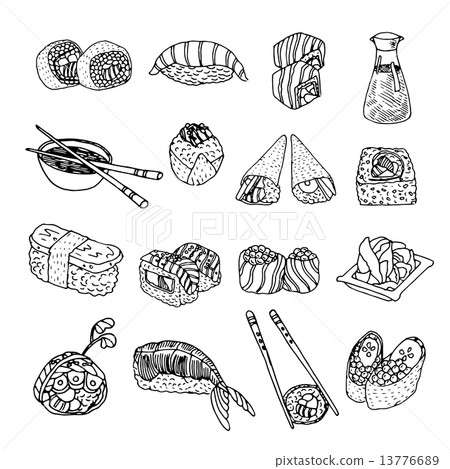 Asia food sushi icons set 13776689