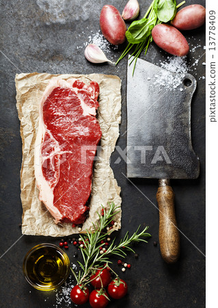 vintage cleaver and raw beef steak vintage cleaver and raw beef steak 13778409