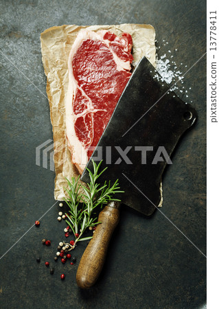vintage cleaver and raw beef steak vintage cleaver and raw beef steak 13778411