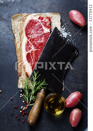 vintage cleaver and raw beef steak vintage cleaver and raw beef steak 13778412