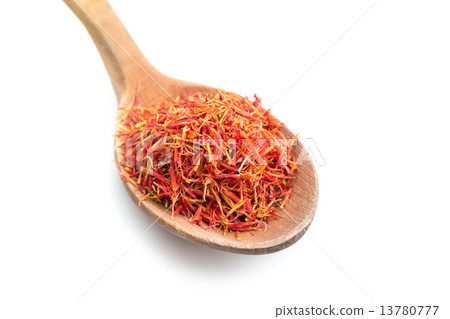 Saffron on wooden spoon. Isolated. Saffron on wooden spoon. Isolated. 13780777