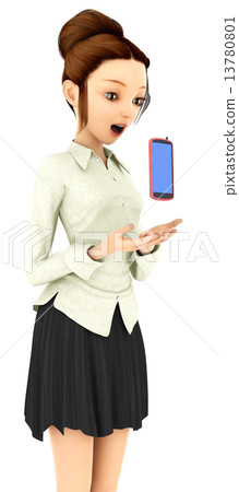 Woman using 3D smartphone 3DCG illustration material Woman using 3D smartphone 3DCG illustration material 13780801