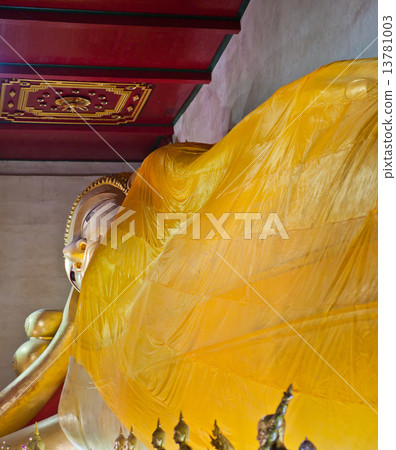 Close up golden reclining Buddha in Thailand Close up golden reclining Buddha in Thailand 13781003