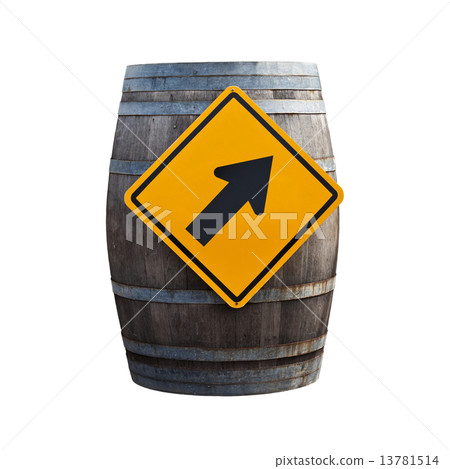 Big old wine barrel with traffic sign isolated on white backgrou Big old wine barrel with traffic sign isolated on white backgrou 13781514