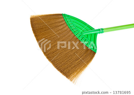 Green sweep broom isolated on white background 13781695