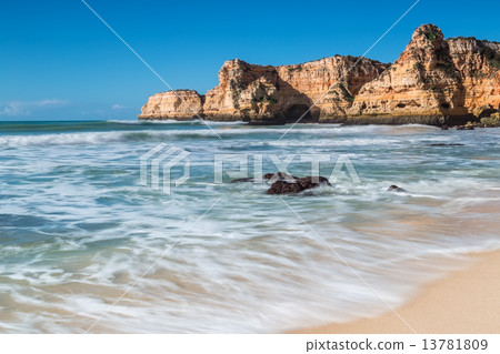 Summer beach with clear water. Albufeira, Portugal. 13781809