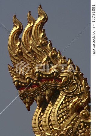 Golden Triple Naga in Thai Temple Golden Triple Naga in Thai Temple 13781891