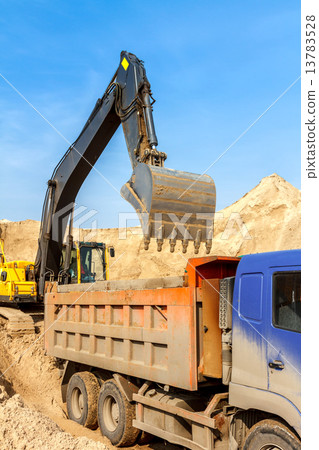 Excavator Loading Dumper Truck Excavator Loading Dumper Truck 13783528