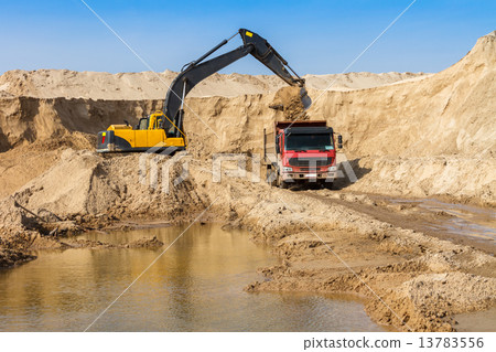 Excavator Loading Dumper Truck Excavator Loading Dumper Truck 13783556