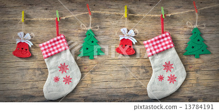 Christmas Decoration Over Wooden Background 13784191
