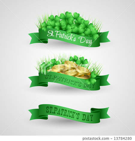 Set of Saint Patrick Day Banner with clover and coins Set of Saint Patrick Day Banner with clover and coins 13784280