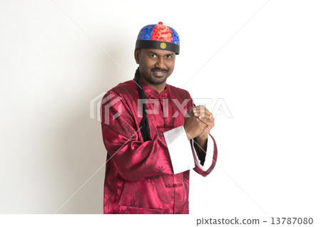 indian male with chinese new year clothes indian male with chinese new year clothes 13787080