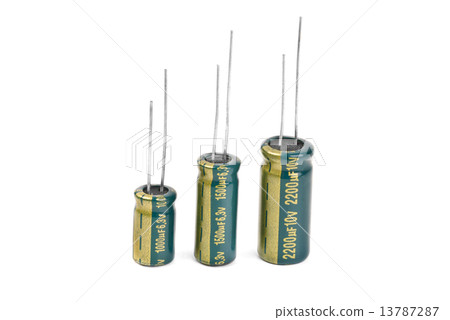 Electrolytic Capacitors in green isolated on white 13787287