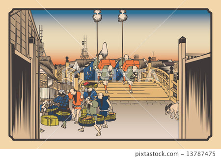 Utagawa Hiroshige東海道Goshiki三角Nihonbashi Asanosuke圖像例證 13787475