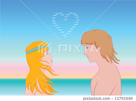 Woman and man looking at each other an enamored sight.  The in love girl and the guy 13791680