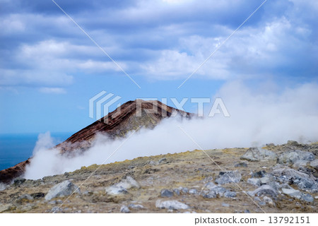 Grand Crater in the sulphur smoke, island Volcano, Lipari Island 13792151