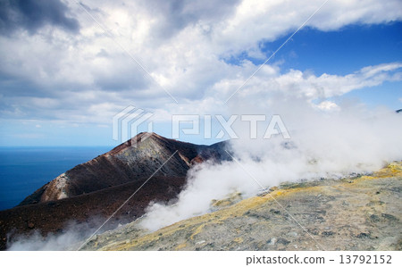 Grand Crater in the sulphur smoke, island Volcano, Lipari Island Grand Crater in the sulphur smoke, island Volcano, Lipari Island 13792152