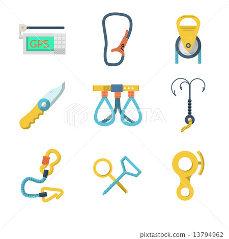 Flat icons vector collection of mountaineering outfit 13794962