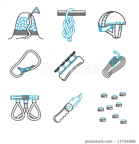 Flat line vector icons for mountaineering equipment 13794966