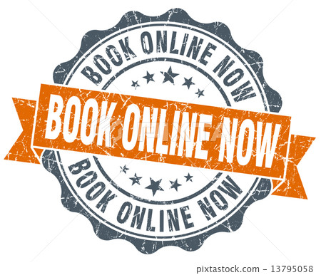 book online now orange vintage seal isolated on white 13795058