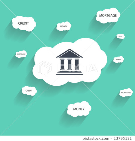 Bank icon, and cloud with text.  13795151
