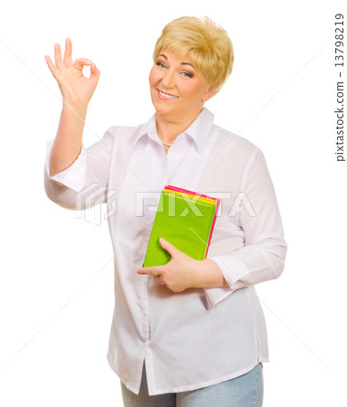 Happy senior woman with books Happy senior woman with books 13798219