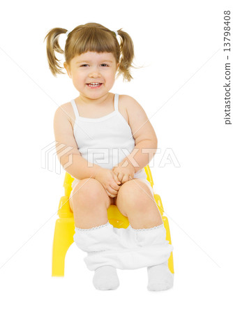 Little curious girl on chamberpot isolated Little curious girl on chamberpot isolated 13798408