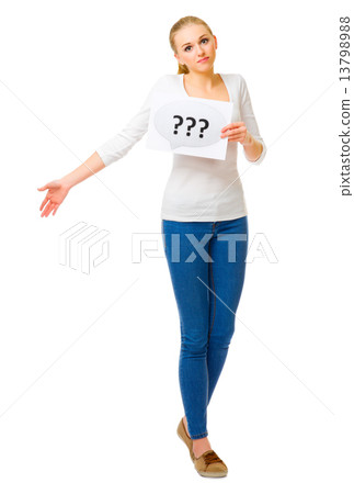 Young girl with question placard 13798988