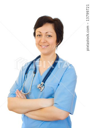 Beautiful young doctor with stethoscope 13799721