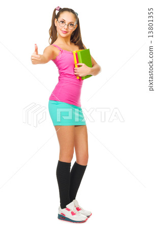 Young girl in round glasses with books Young girl in round glasses with books 13801355