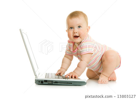Small baby with laptop 13803127