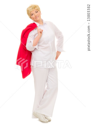 Happy senior woman isolated on white 13803382
