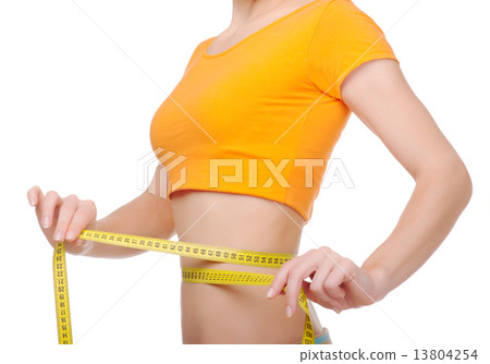 Young woman with centimeter tape Young woman with centimeter tape 13804254