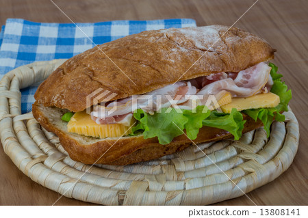 Ciabatta with cheese and bacon Ciabatta with cheese and bacon 13808141