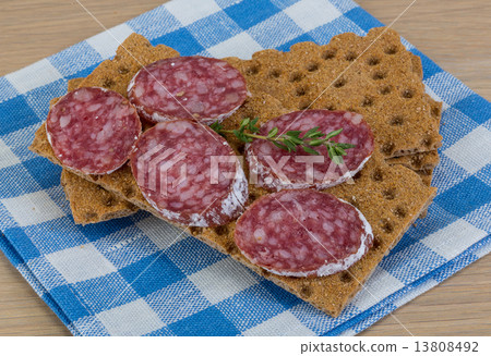 Crispbread with salami Crispbread with salami 13808492