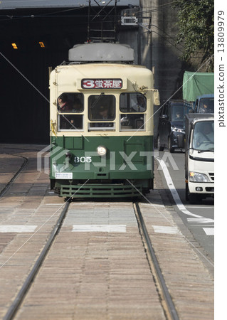 Tramway and stop in Nagasaki city 13809979