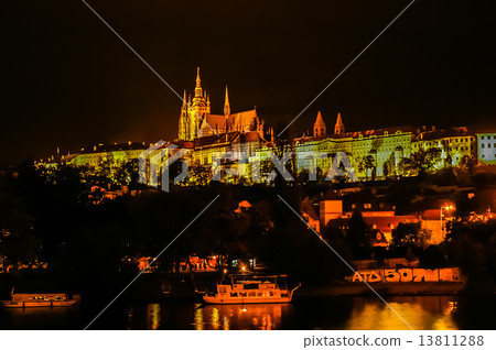 Night view on Prague and Saint Vitus Cathedral Night view on Prague and Saint Vitus Cathedral 13811288