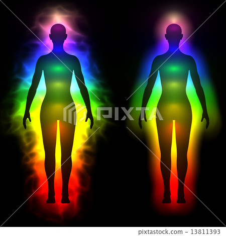 Rainbow aura of woman - silhouette. 13811393