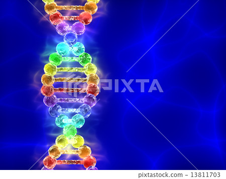 Rainbow DNA (deoxyribonucleic acid) with blue background. 13811703
