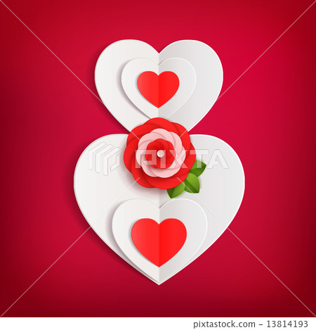 Valentines day background with paper hearts and flower . 13814193