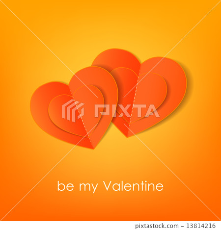 Valentines day typographical background with hanging paper hearts . 13814216