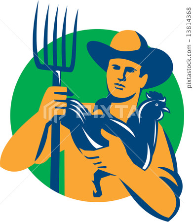 Organic Farmer Pitchfork Chicken Retro 13814368