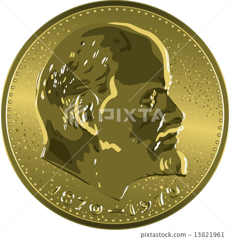 vector money gold coin Soviet ruble with Lenin 13821961