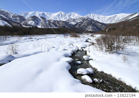 白馬冬天風景·松川橋的白馬山山 13822194