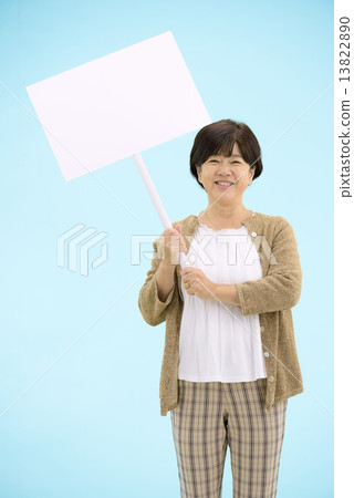 Blue back pose for middle-aged women in casual wear 13822890