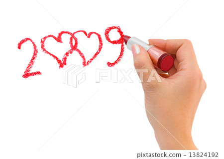 Hand with lipstick drawing hearts Hand with lipstick drawing hearts 13824192