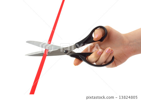 Hand with scissors and ribbon Hand with scissors and ribbon 13824805