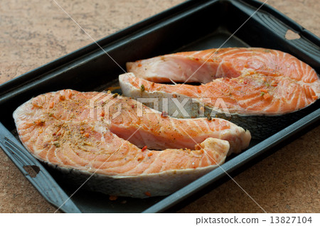 salmon steak ready to be cooked 13827104